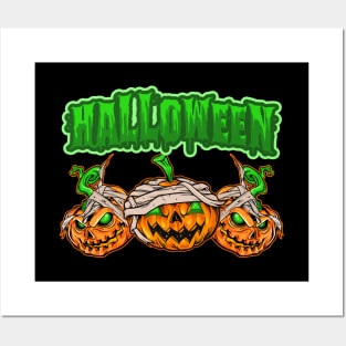 Halloween Zombie Pumpkins Scary Green-Eyed Posters and Art